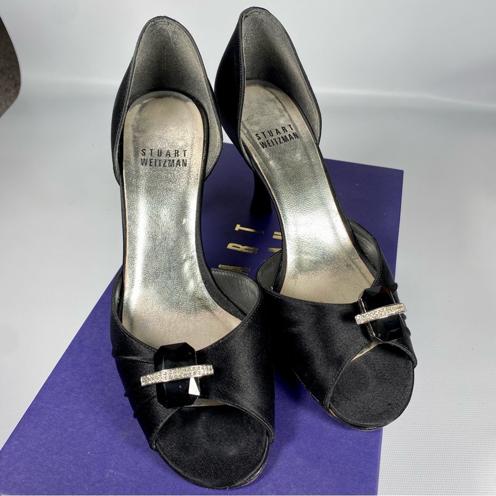 Vintage Stuart Weitzman Black Satin Eve Tonight D'Orsay Heels Size 5m